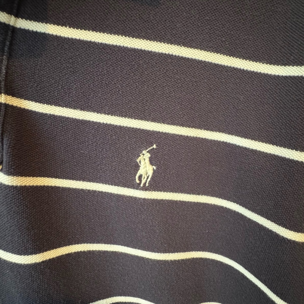 Polo Ralph Lauren Polo Shirt Blue Striped White Pony Cotton Mens Large Classic - Picture 4 of 9